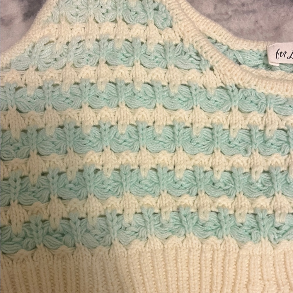 For Love & Lemons Crochet Crop Tank Yellow Mint Striped Boho Festival Summer XS - Picture 4 of 5